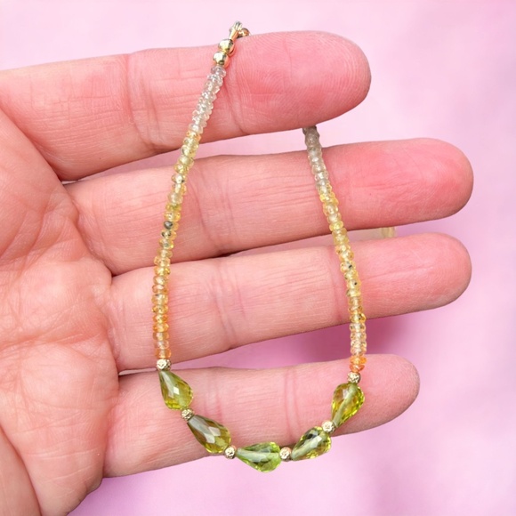 Natural Peridot and Yellow Sapphire Bracelet in Solid 14K Gold 585 - Picture 3 of 11